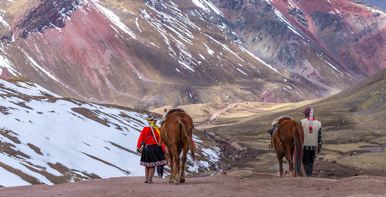 Andean landscape with people walking